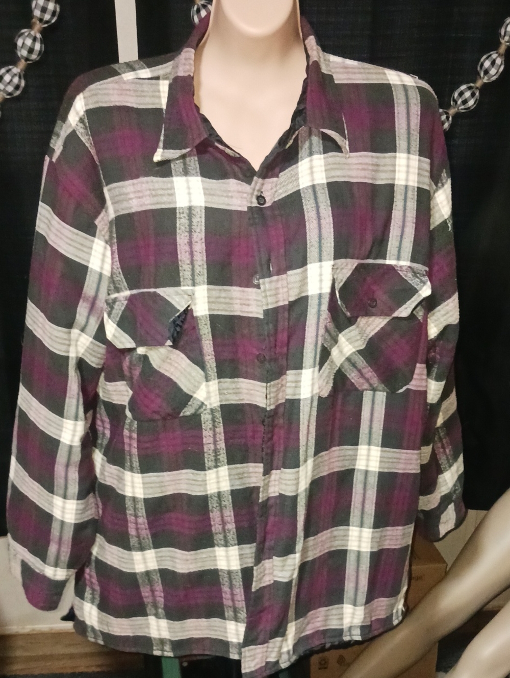 Black, White & Purple Plaid Men's Shirt Jacket